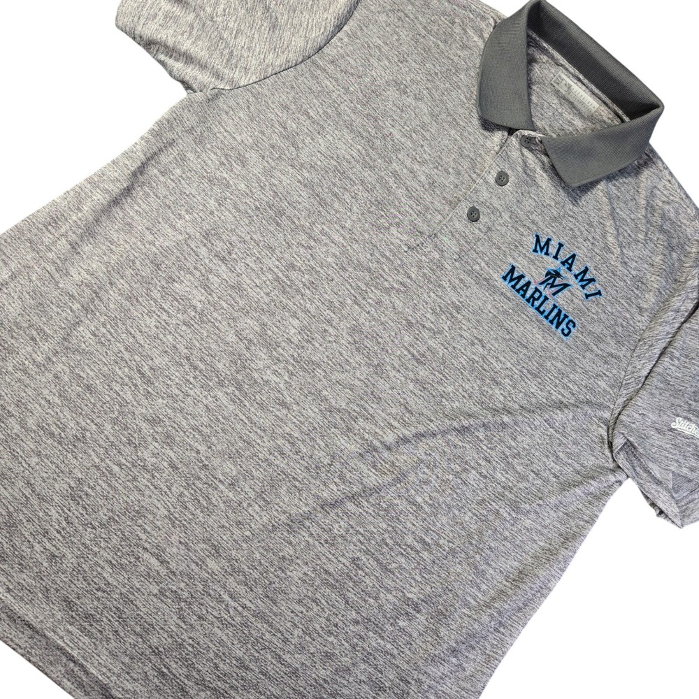 Stitches MLB Miami Marlins Grey Space Dye Heather Pattern Polo Shirt Men's Sz XL